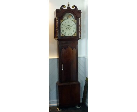 F. Leigh - Lymm, a mahogany 8-day longcase clock with two-weight movement striking on a bell, the 14-inch arched painted dial