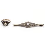 14 kt. Witgouden staafbroche, Art Deco.