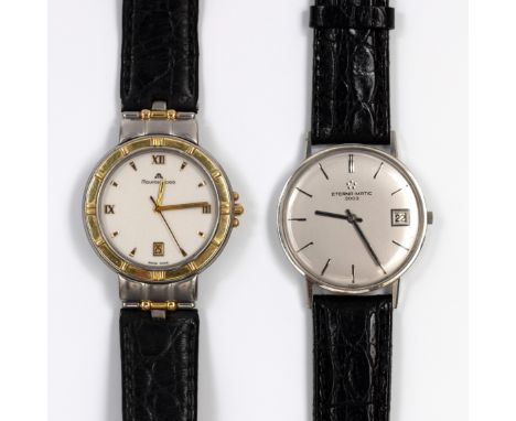 Eterna - Matic, stalen polshorloge. Model 3003, automaat. Met zilverkleurige wijzerplaat met batons op de uren en datumaandui