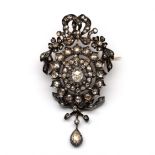 18 kt. Goud met zilveren broche, 19e eeuw.
