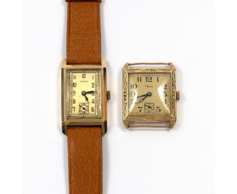 Alpina en Selina, twee 14 kt. gouden polshorloges, Art Deco. Handopwind. Beide met goudkleurige wijzerplaat met Arabische cij