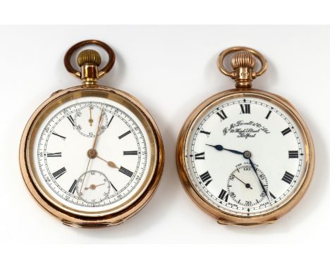 R.M. Dowell, Belfast, gouden zakhorloge. In beneden wettelijk goud gehalte (375/000). Met witte wijzerplaat met Romeinse cijf