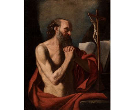 Circle of IL GUERCINO (Cento, Italy, 1591-Bologna, 1666); second half of the 18th century."Penitent Saint Jerome.Oil on canva