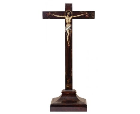 Cell Cross. Spain, 17th century.Oil on panel. With back pedestal.Measurements: 88 x 43 x 14 cm. (with pedestal).This represen