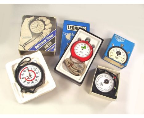 STOPWATCHES ETC.A Heuer Clubmate stopwatch, a Heuer-Leonidas Trackmaster stopwatch & a Smiths referee's timer, all boxed.