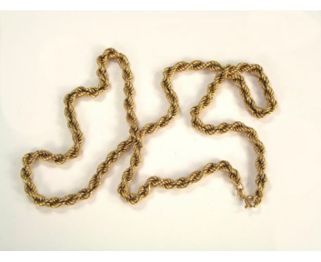 GOLD CHAIN. A modern 18ct. gold, rope twist chain. 22.2g.