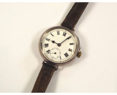 WRISTWATCH.An early 20th century silver cased wristwatch, with 15 jewel movement, stamped Stauffer & Co. Leather strap with s