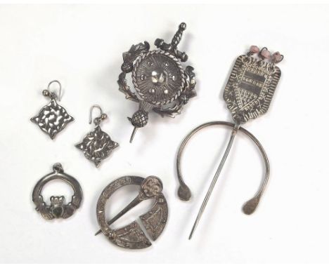 SCOTTISH SILVER ETC.A small Scottish silver penannular brooch & other Scottish & Celtic inspired silver jewellery.