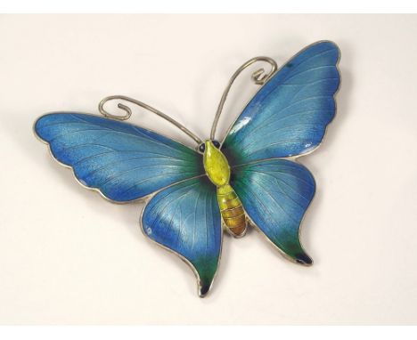 ENAMEL PIN.A silver & enamel butterfly pin by JA & S. No.2377. Max. width 6cm.