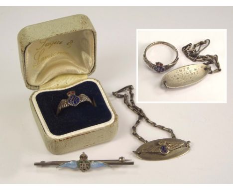 SWEETHEART BROOCH ETC. An R.A.F. enamelled sweetheart pin, an enamelled R.A.F. sweetheart ring & an R.A.F. silver & enamelled