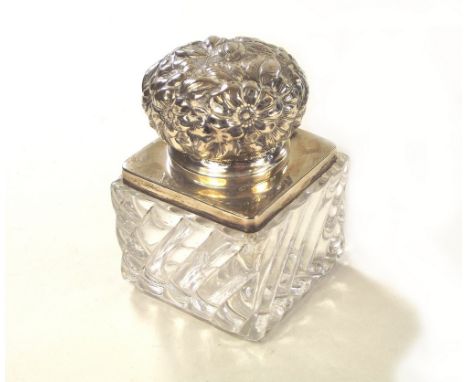 INKWELL. An American sterling silver mounted glass inkwell, by Black, Starr & Frost.