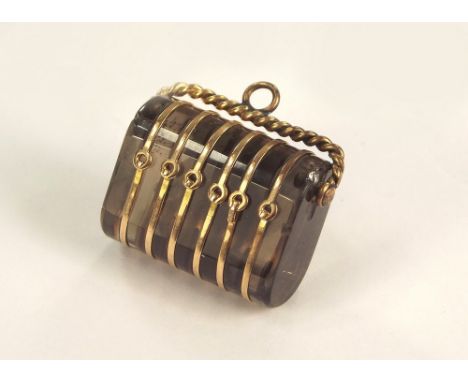 SMOKY QUARTZ FOB.A smoky quartz, 15ct. gold mounted watch chain fob (unmarked but tested) 2.4cm.