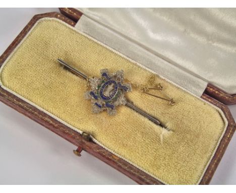 SWEETHEART PIN.A yellow & white metal, enamel & diamond set sweetheart pin for The Royal Highlanders Black Watch Regiment. Le