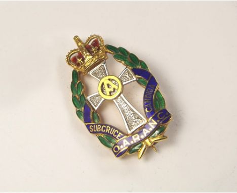 QA PIN. A 9ct. gold & enamelled Queen Alexandra's Royal Army Nursing Corps pin. (Canada)