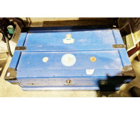 Blue painted wooden trunk with metal lining&nbsp;