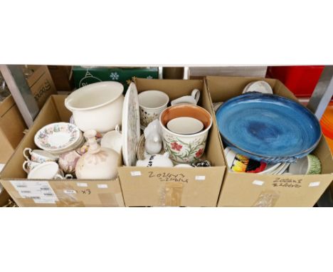 Three boxes of assorted ceramics&nbsp;including a Paragon part tea set, jardinieres, etc (3 boxes)&nbsp;