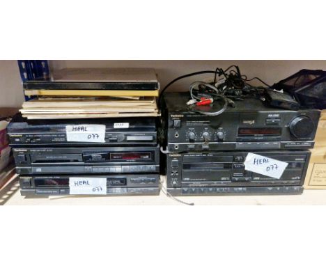 Technics sound system&nbsp;including amplifier, cassette deck, stereo tuner, turntable system and CD player&nbsp;with a few L