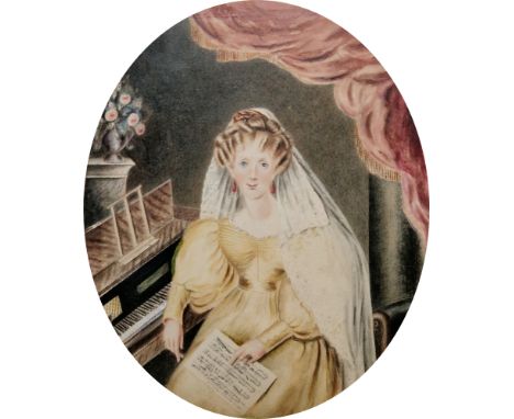 19th century school
Watercolour drawing
Portrait of Catherine Louisa Blackith (died 1832) seated at harpsichord holding sheet