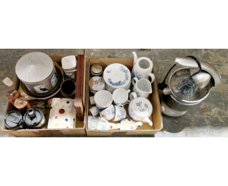Three boxes of assorted items including a Royal Worcester Rhapsody part breakfast set, a Bridgewater butter dish and other it