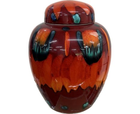 Large Poole Pottery ginger pot, pot with ceramic lid, Volcano, collection, overall height 33cm, good overall condition 