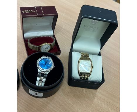 Three boxed watches Rotary, Softech and Royal London 