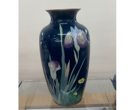 Vintage cloisonné enamel vase depicting irises. 46 cm tall. In good condition. 