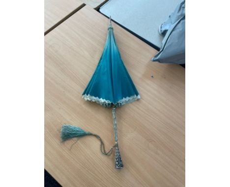 Oriental vintage metal handled parasol, jewel to handle, overall length 32 inches 