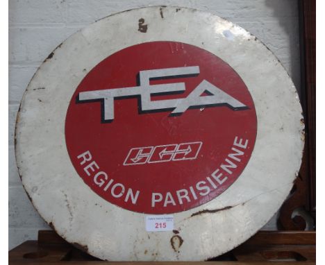 A VINTAGE FRENCH T.E.A. CIRCULAR TIN SIGN, 45cm diam