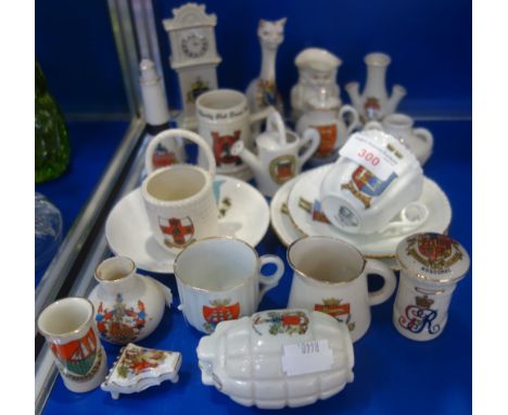 A COLLECTION OF CRESTED CHINA to include a First World War grenade