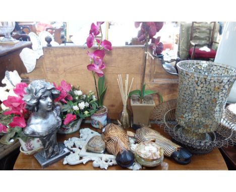 A COLLECTION OF SILK PLANTS in ceramic planters and decorative sundries