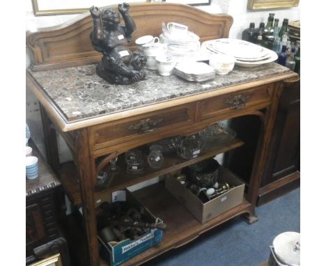 A CONTINENTAL WALNUT ART NOUVEAU STYLE BUFFET with marble top, 115cm wide, and a Victorian walnut chiffonier