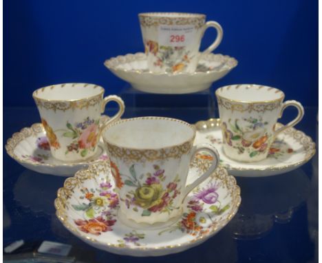 A COLLECTION OF DRESDEN CABINET CUPS AND SAUCERS (4)