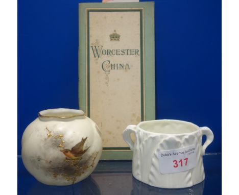 AN EDWARDIAN WORCESTER CHINA BOOKLET, a Royal China Works vase and a Royal Worcester pot (3)