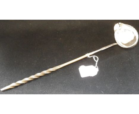 A GEORGE III SILVER TODDY LADLE, with horn twist handle, 38.5cm long