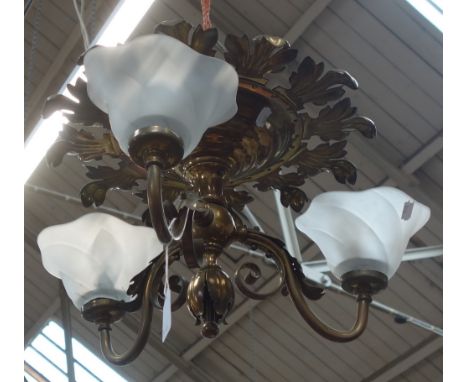 A VICTORIAN BRASS THREE BRANCH HANGING LAMP