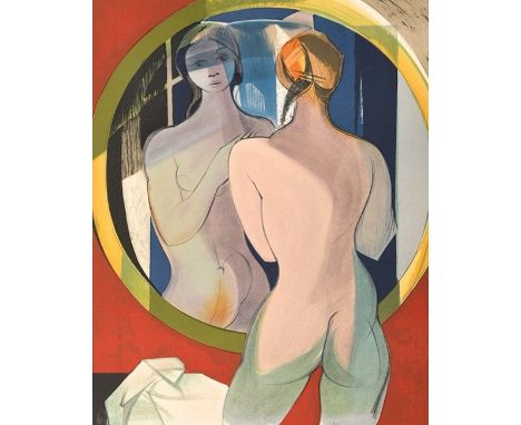 A lithograph in colours by CAMILLE HILAIRE (1916-2004) Nude with mirror signed bottom right and is number 66 from 120 publish