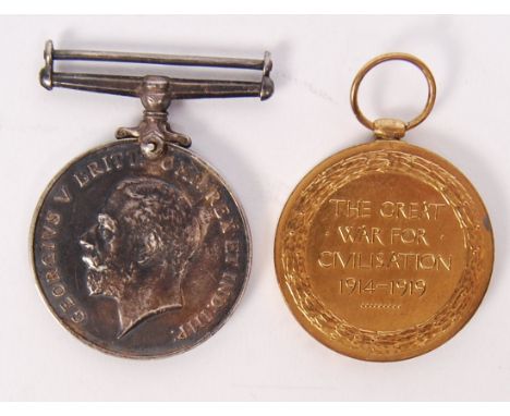 An original WWI First World War medal pair awarded to a Pte 20834 AW Andrews of the Somerset Light Infantry. Comprising War m