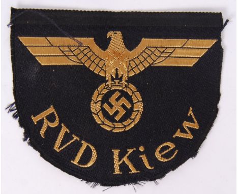 An original WWII Second World War Nazi German Third Reich railway RVD Kiew cloth patch, with Nazi swastika emblem to front. M