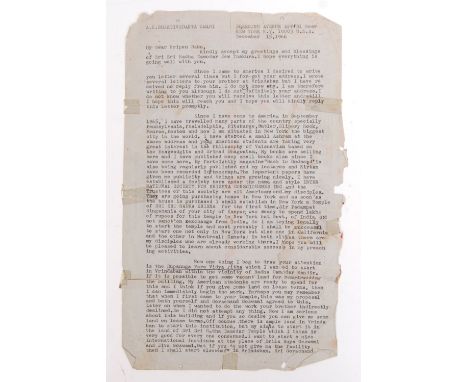 A rare & unusual letter from spiritual leader His Divine Grace, A.C.Bhaktivedata. Founder of The Society Of Krishna Conscious