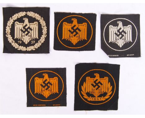 A collection of 5x original WWII Second World War Nazi German Third Reich NSRL silk uniform patches comprising of; bevo type 