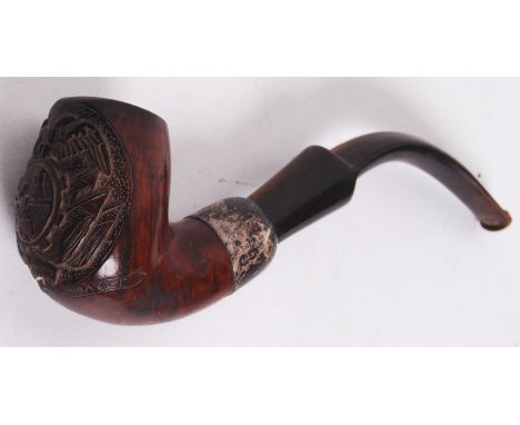 An antique 19th century Second Boer War tobacco pipe with the South African Vikings decorative crest to front stummel &amp; s