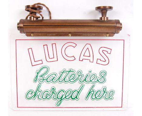 An original vintage 20th century Lucas Batteries electronic light up plastic advertising sign, with ' Lucas Batteries Charged