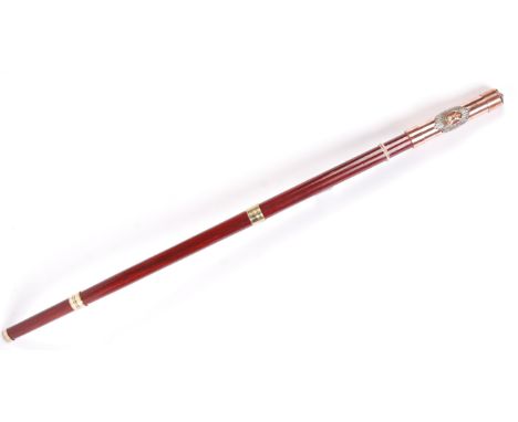 A good 20th century military Royal Scots Guards swagger stick / walking cane. The top decorated in copper, with Royal Scots e