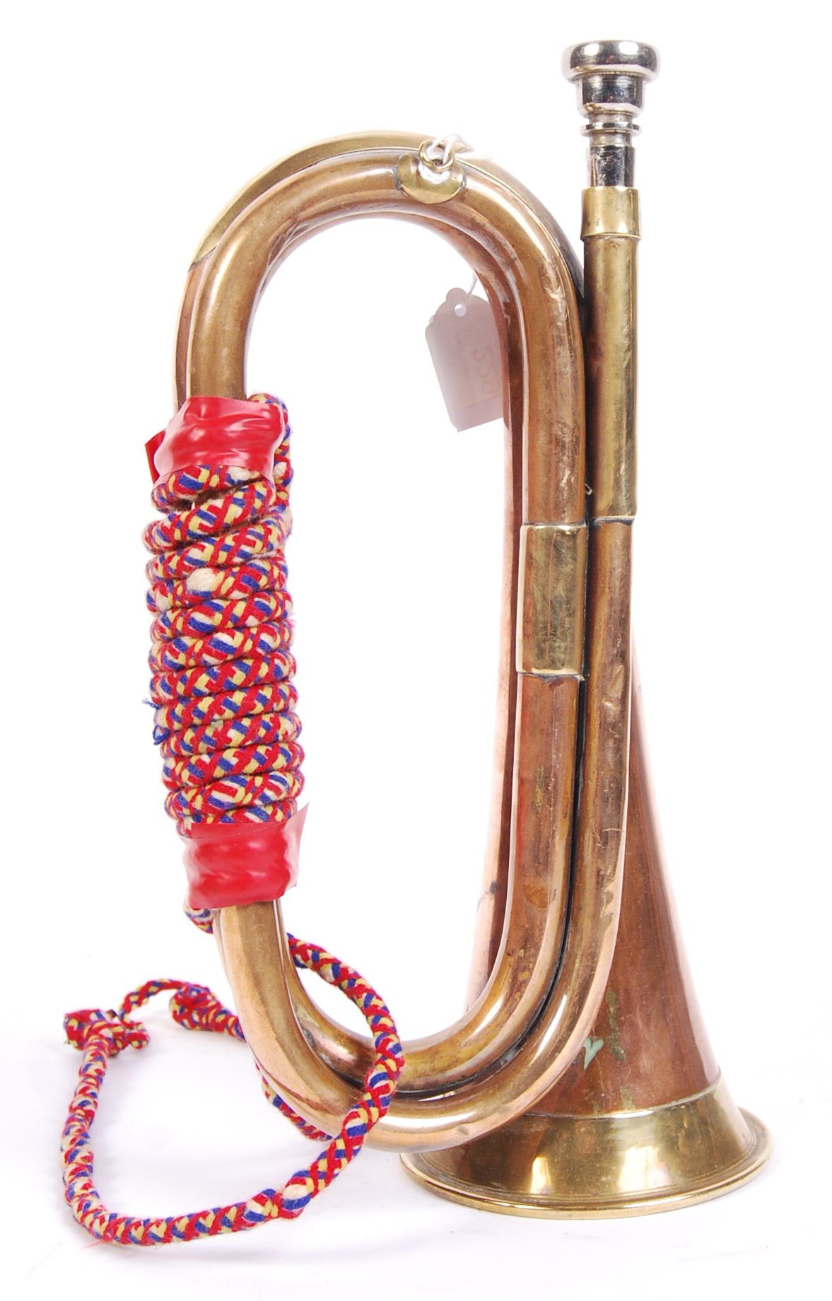 An original WWI First World War military bugle with decorative roped