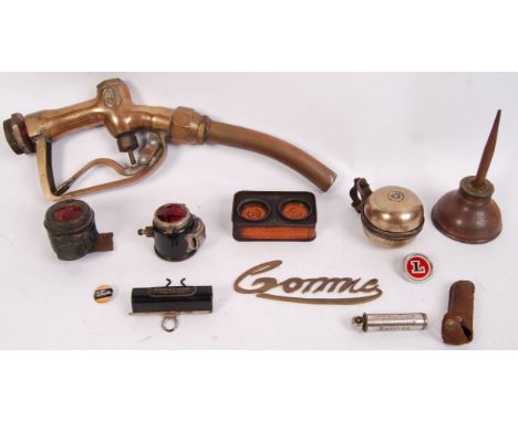 A collection of vintage 20th century cycling &amp; motor relating items to include; Brass Lucas Bicycle Bell, Connie Car Badg