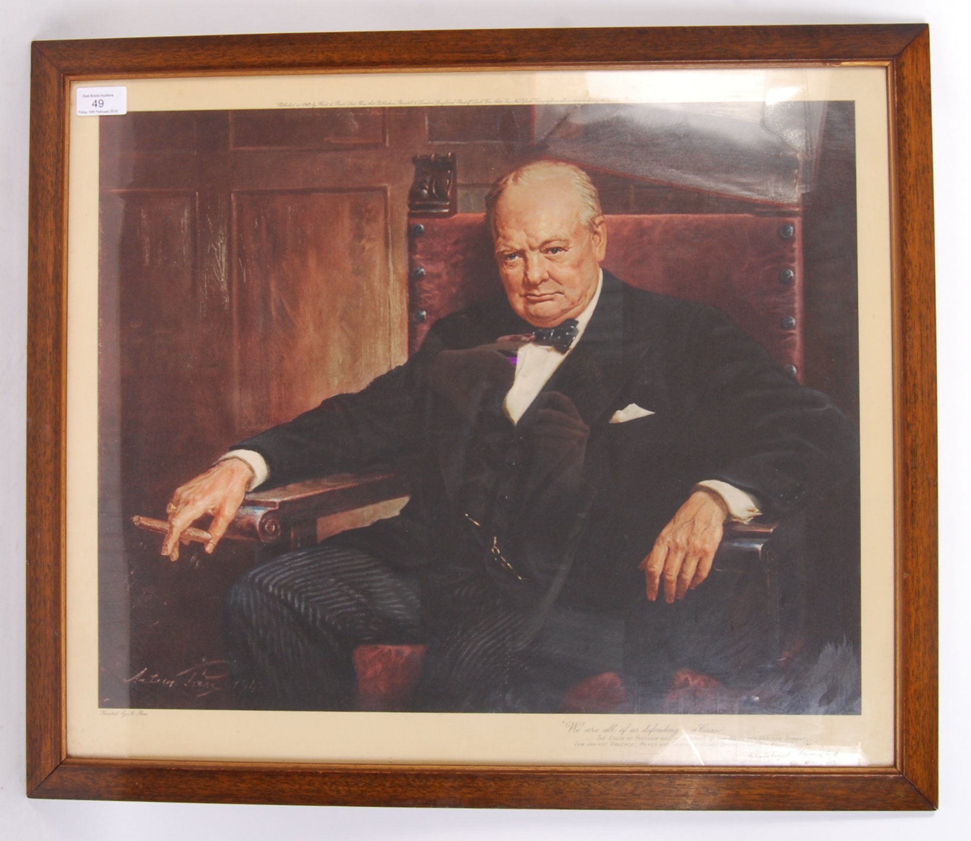 An original vintage coloured print portrait of the Rt. Hon Sir Winston