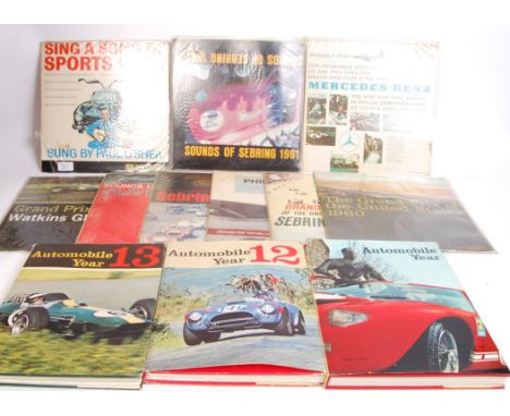 A collection of 9x vintage 1960's 12" Riverside driving records comprising of; Sing A Song of Sports Cars, Sounds of Sebring 