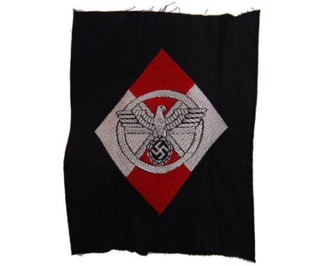 An original Third Reich Nazi German Hitler Youth material sleeve patch with ' Hitler Youth ' emblem to front. Measures approx