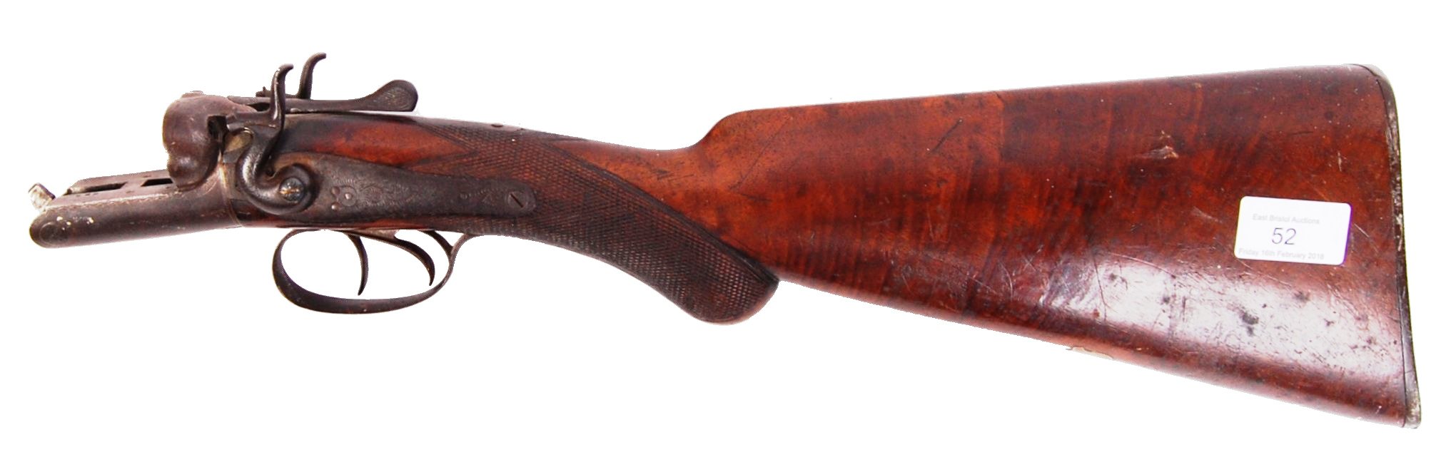 An antique 19th century percussion double barrel shotgun stock with