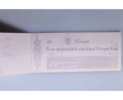 RARE EARLY TWENTIETH CENTURY CITY OF GLASGOW BANK PAYING IN SLIP
1918, lilac print, with perforated section to left